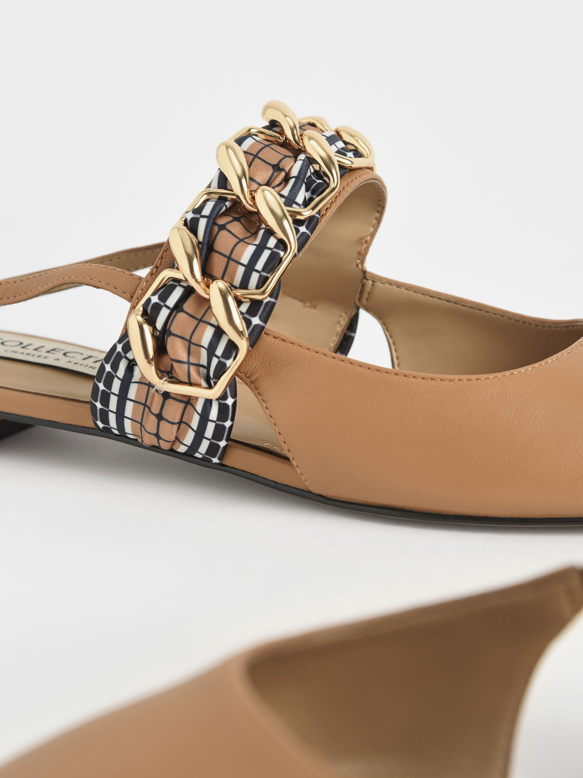 Printed Fabric Scarf Leather Ballet Pumps, Caramel, hi-res