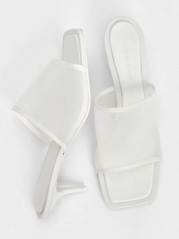 Loren Mesh Kitten-Heel Mules, White, hi-res