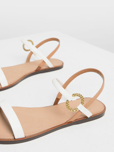 Gold Buckle Detail Sandals, White, hi-res