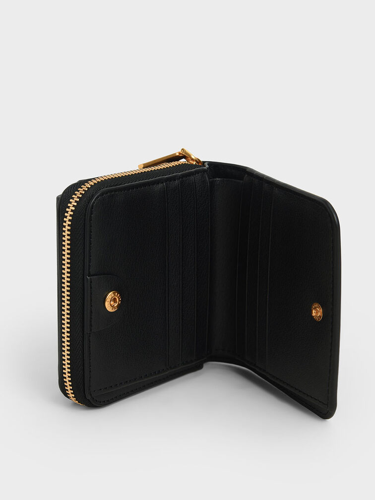 Front Flap Zip-Around Mini Wallet, Black, hi-res