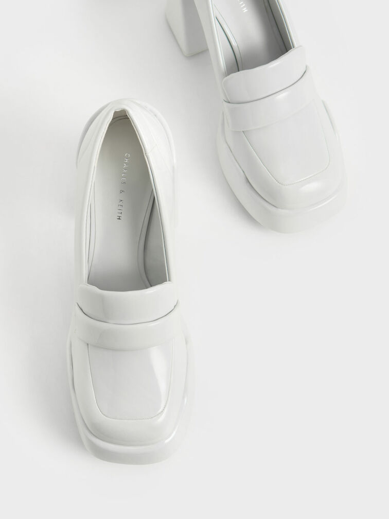 Lula Patent Loafer Pumps, Light Grey, hi-res