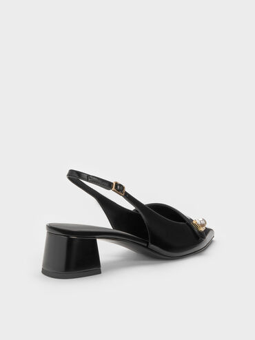 Escarpins slingback Marie &agrave; perles, Noir box, hi-res