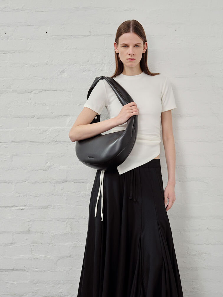 Toni Knotted Crescent Hobo Bag, Noir, hi-res