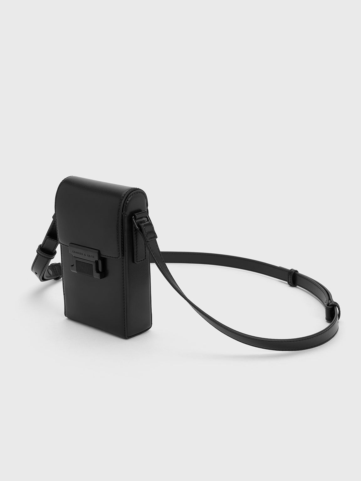 Freida 金屬釦手機包, 黑色, hi-res