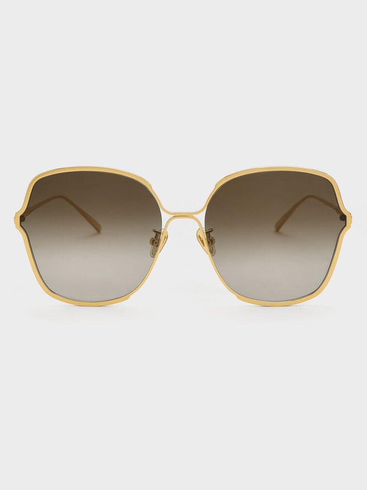 Metal Rim Butterfly Sunglasses, Gold, hi-res