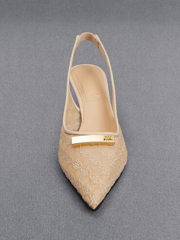 Christie Mesh Pointed-Toe Slingback Pumps, Beige, hi-res