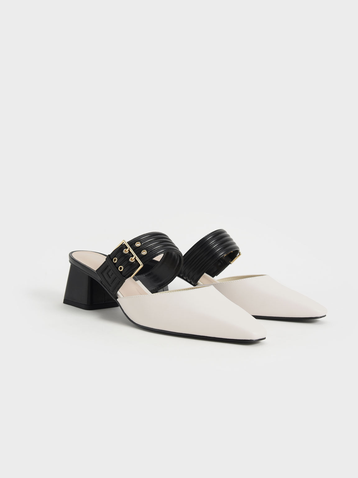 Two-Tone Grommet Strap Mules, Chalk, hi-res
