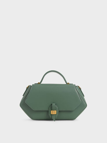 Top Handle Geometric Bag, Green, hi-res