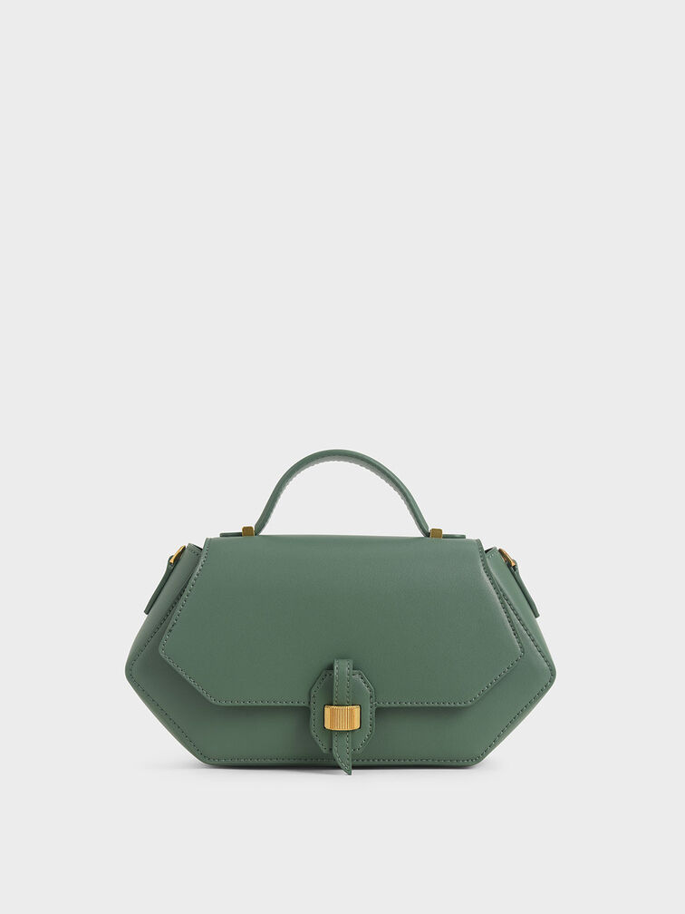 Top Handle Geometric Bag, Green, hi-res