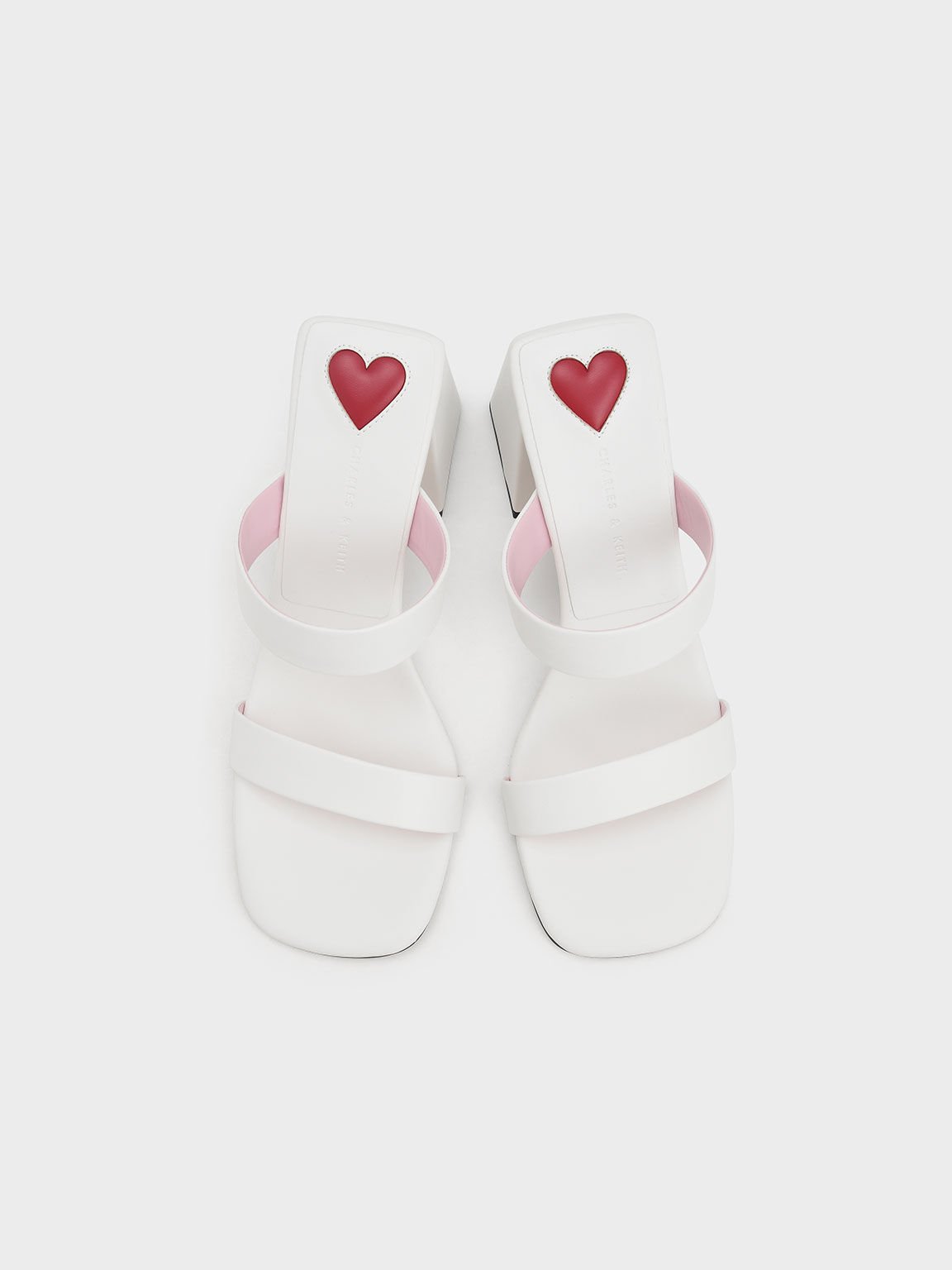 Valentine's Day Collection: Amora Heart-Motif Trapeze Heel Mules, White, hi-res