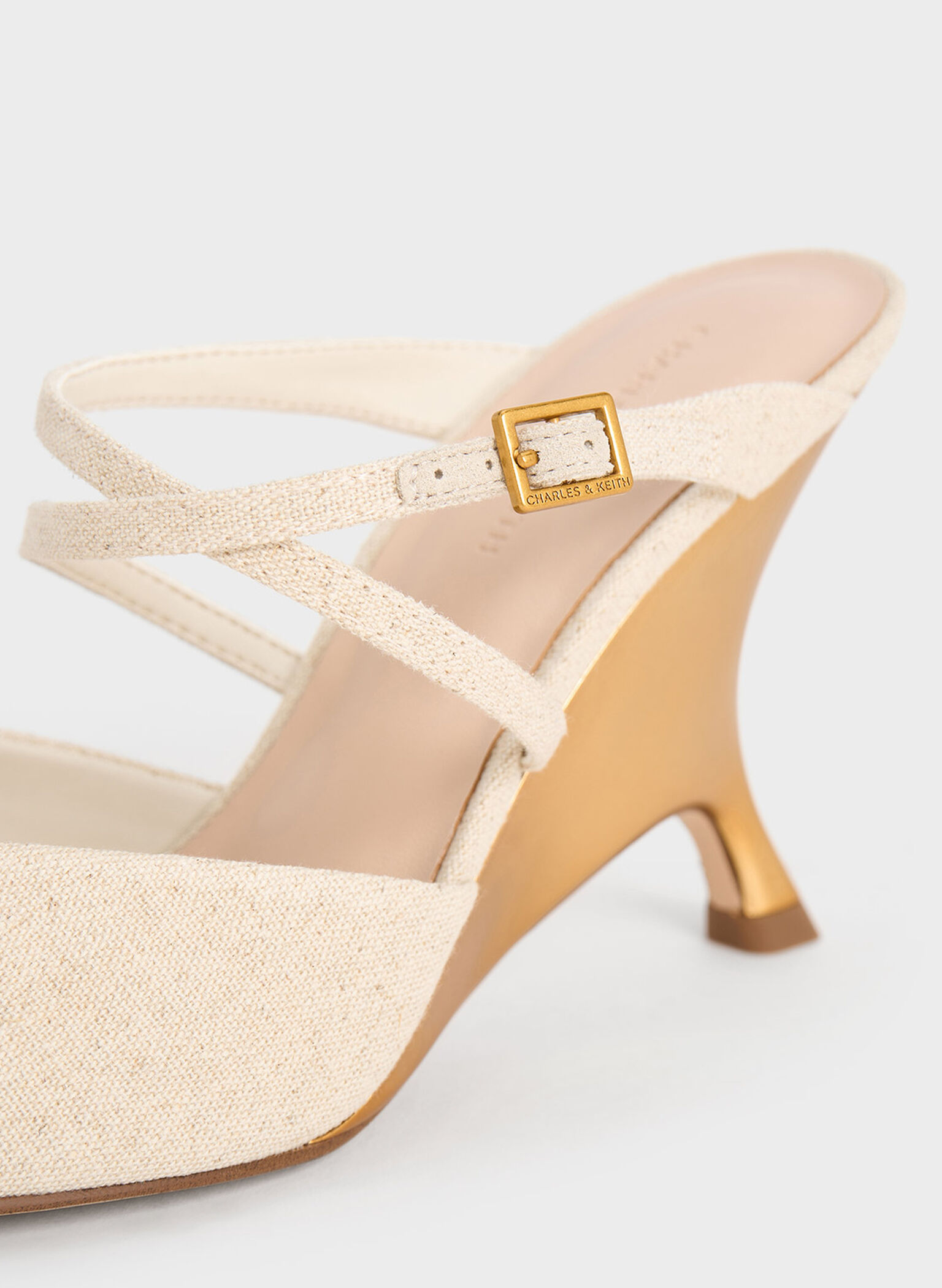 Cuñas de lino con tiras cruzadas y tacón escultural, Beige, hi-res