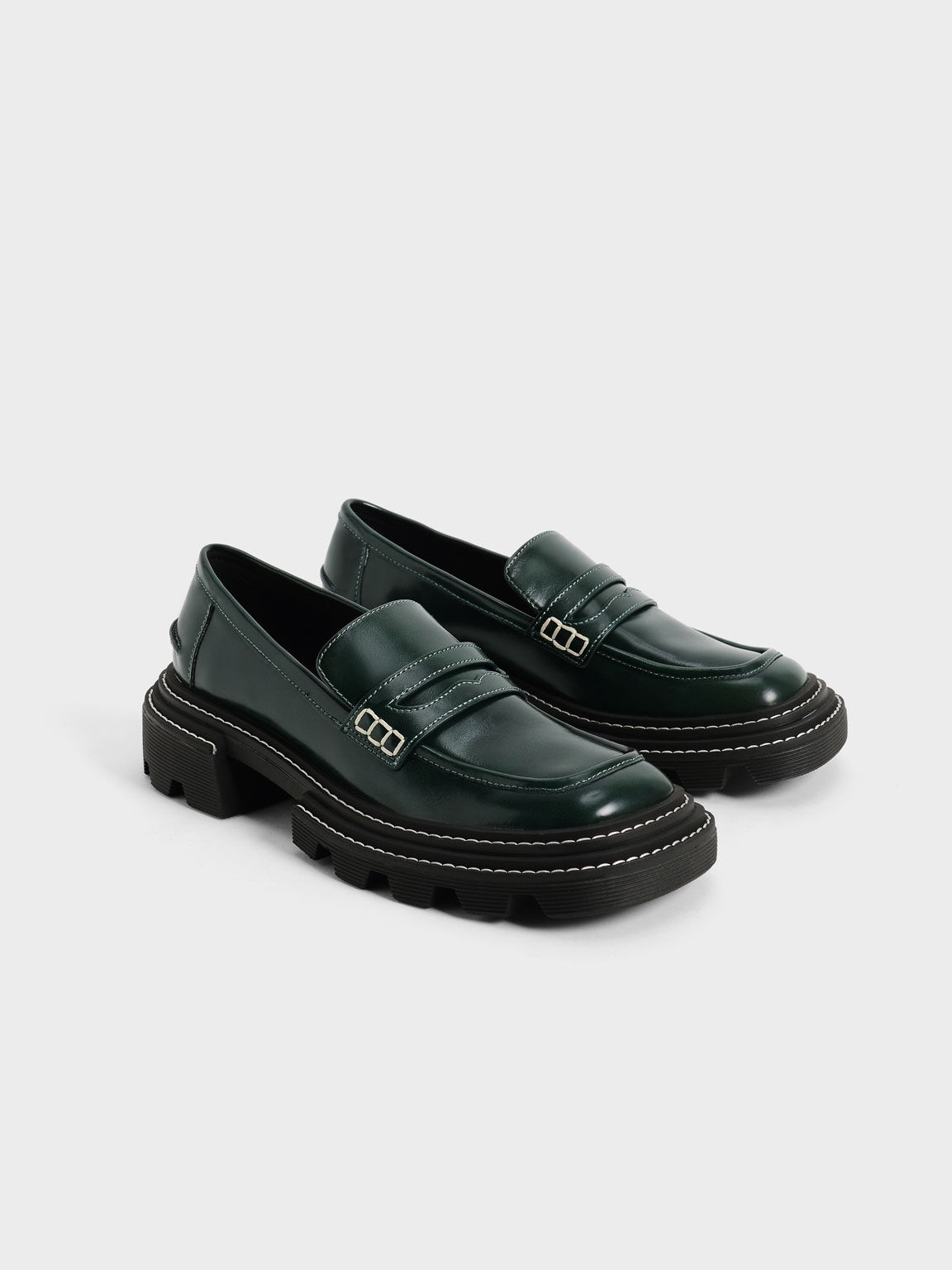 Perline Chunky Penny Loafers, Dark Green, hi-res