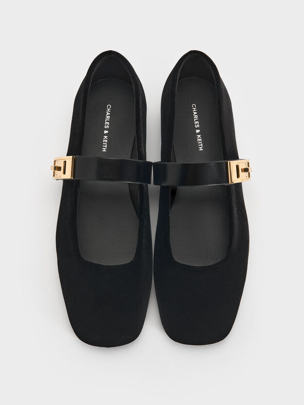 Lando Velvet Mary Jane Flats, Black Textured, hi-res