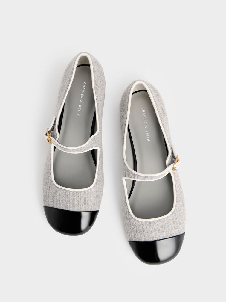 Cap-Toe Knitted Mary Janes, Light Grey, hi-res