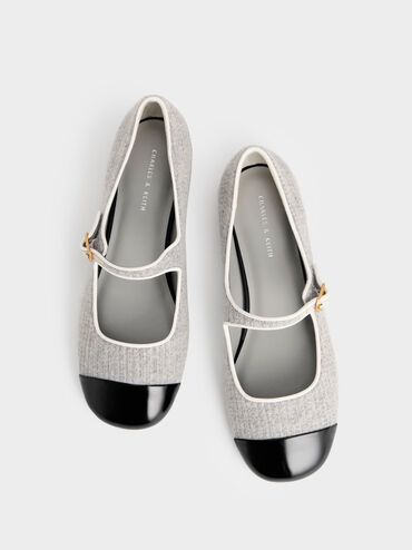 Cap-Toe Knitted Mary Janes, Light Grey, hi-res