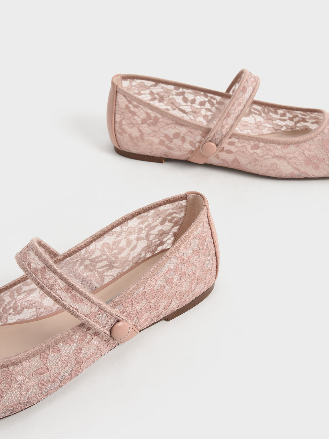 Lace & Mesh Mary Jane Ballerina Flats, Pink, hi-res