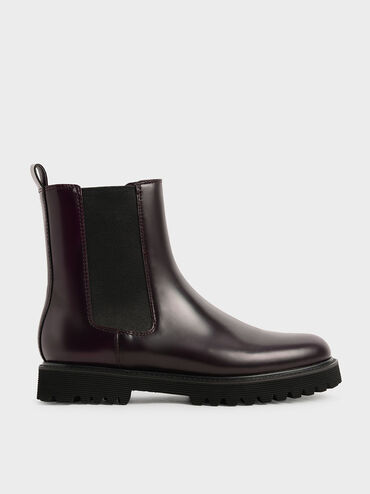 Cleated Sole Chelsea Boots, Burgundy, hi-res