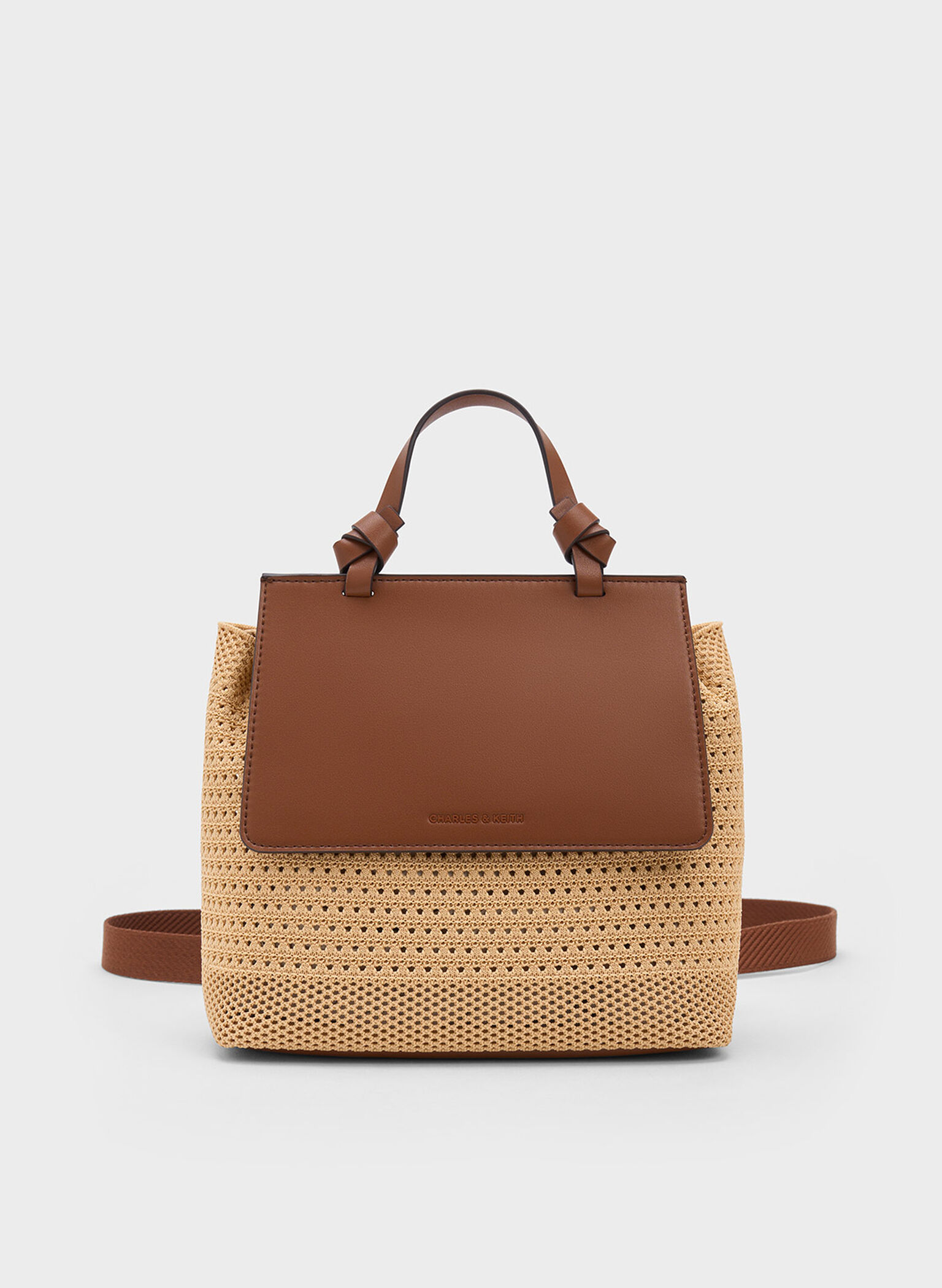 Girls' Ida Knitted Front Flap Backpack, Beige, hi-res