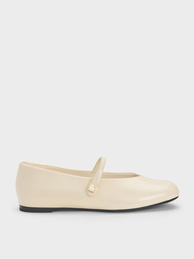 Marie Pearl Mary Jane Flats, Cream, hi-res