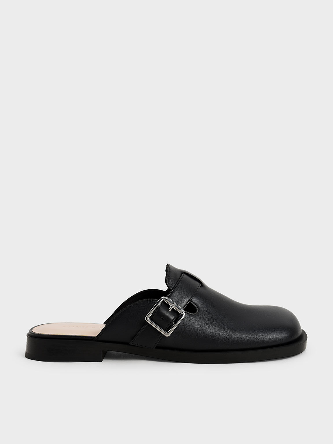 Buckled Round-Toe Loafer Mules, Black, hi-res