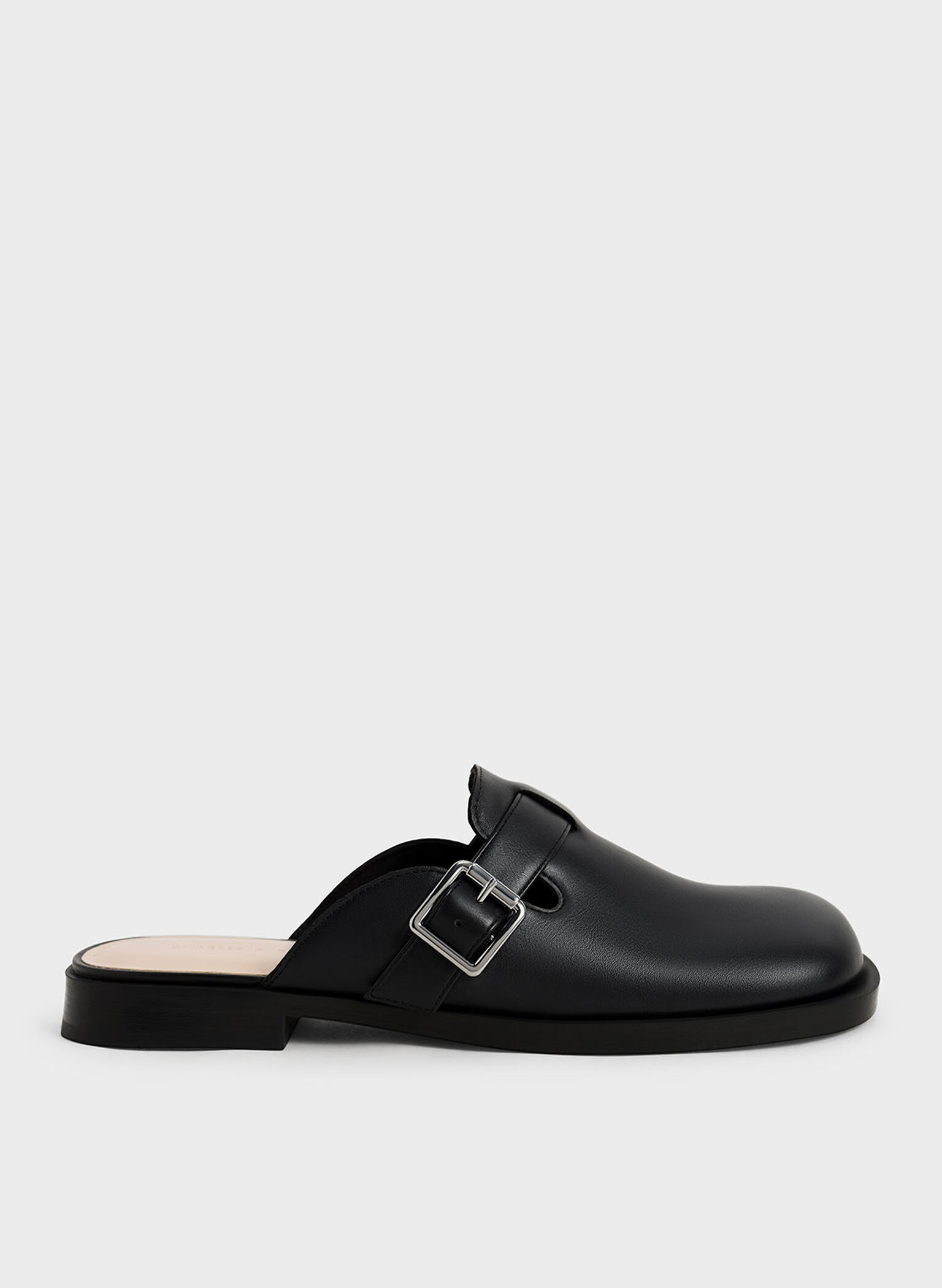 Black Buckled Round-Toe Loafer Mules - CHARLES & KEITH US