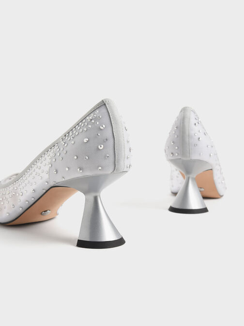 Zapatos de tacón esculturales con adornos de malla Blythe, Plateado, hi-res