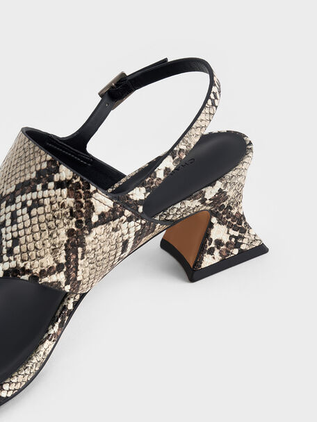 Snake-Print Wide-Strap Heeled Thong Sandals, Animal Print Natural, hi-res