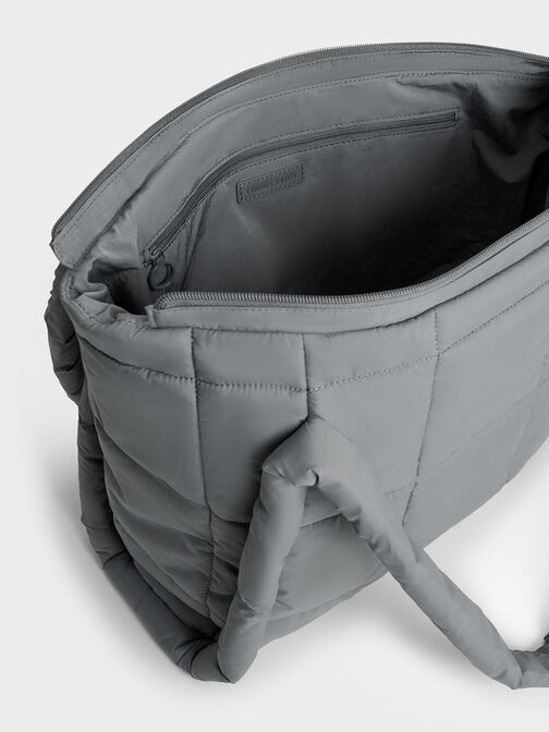 Errya Nylon Quilted Puffy Tote Bag, Grey, hi-res