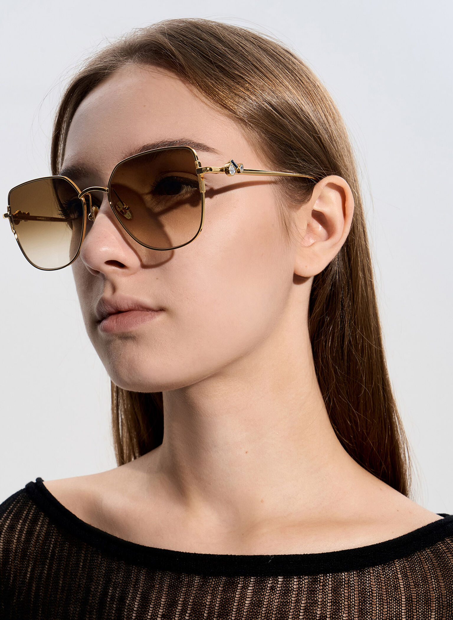 Gafas de sol con montura de metal y diseño de mariposa con cristales, Dorado, hi-res