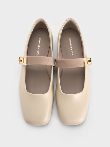 Lando Two-Tone Metallic-Buckle Mary Jane Flats, Chalk, hi-res