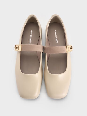 Lando Two-Tone Metallic-Buckle Mary Jane Flats, Chalk, hi-res