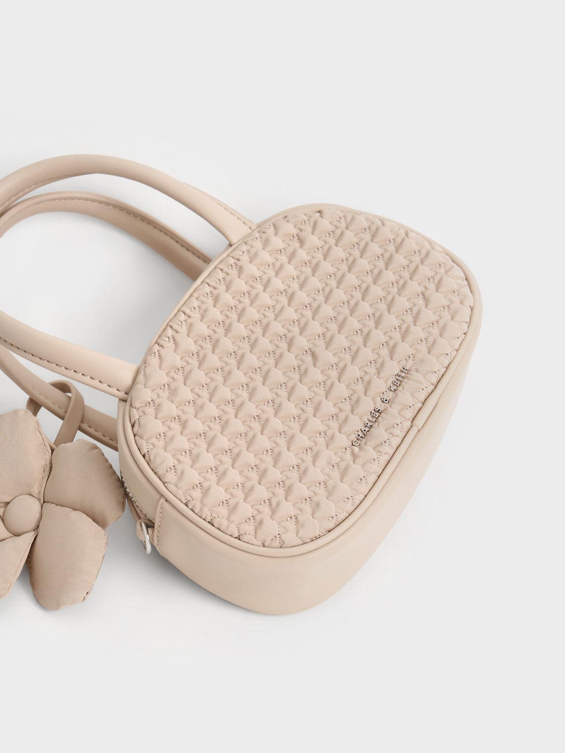 Nylon Textured Top Handle Bag, Nude, hi-res