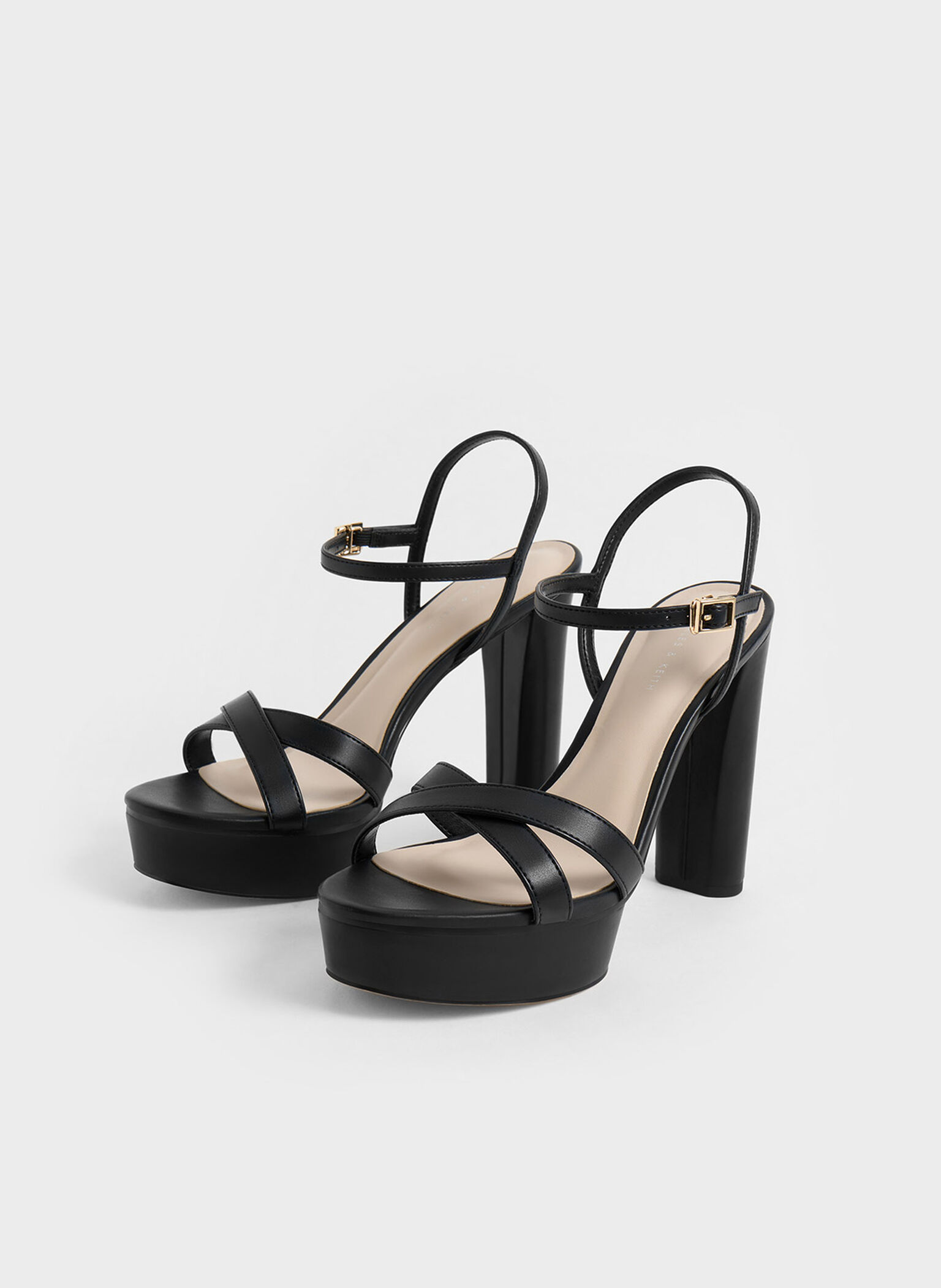 Black Crossover Platform Heeled Sandals - CHARLES & KEITH SG