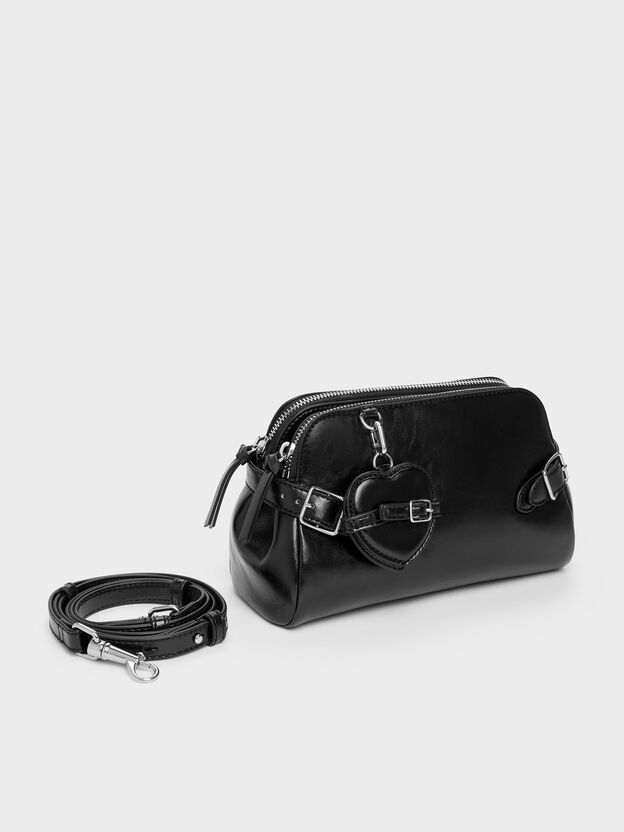 Nellie Heart-Charm Shoulder Bag, Noir, hi-res