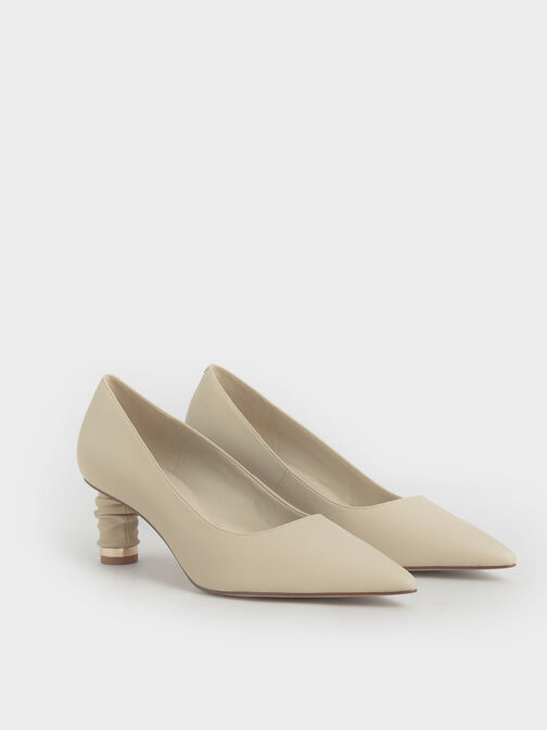 Cylindrical Heel Pointed Toe Pumps, Taupe, hi-res