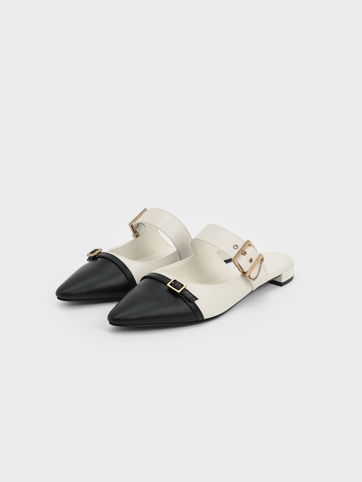 Lunar New Year Collection: Hadley Double Buckle Flat Mules, Chalk, hi-res