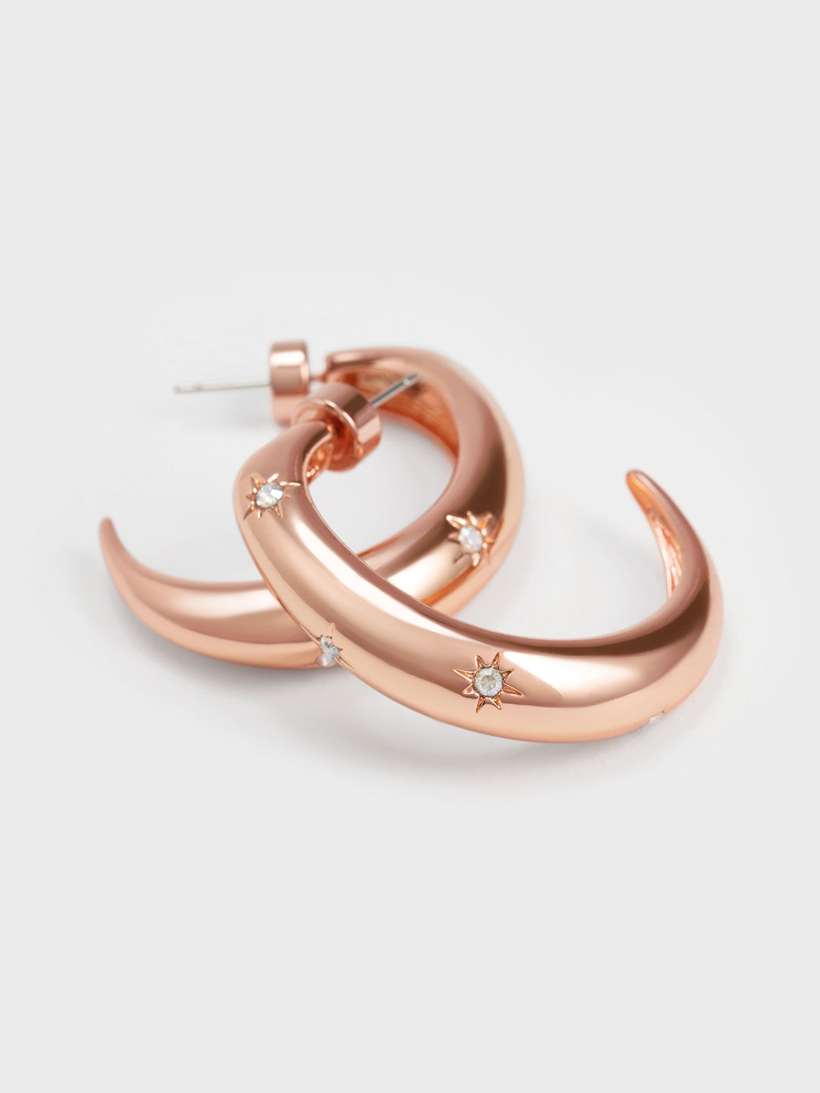 Star Motif Crystal-Embellished Hoop Earrings, Rose Gold, hi-res