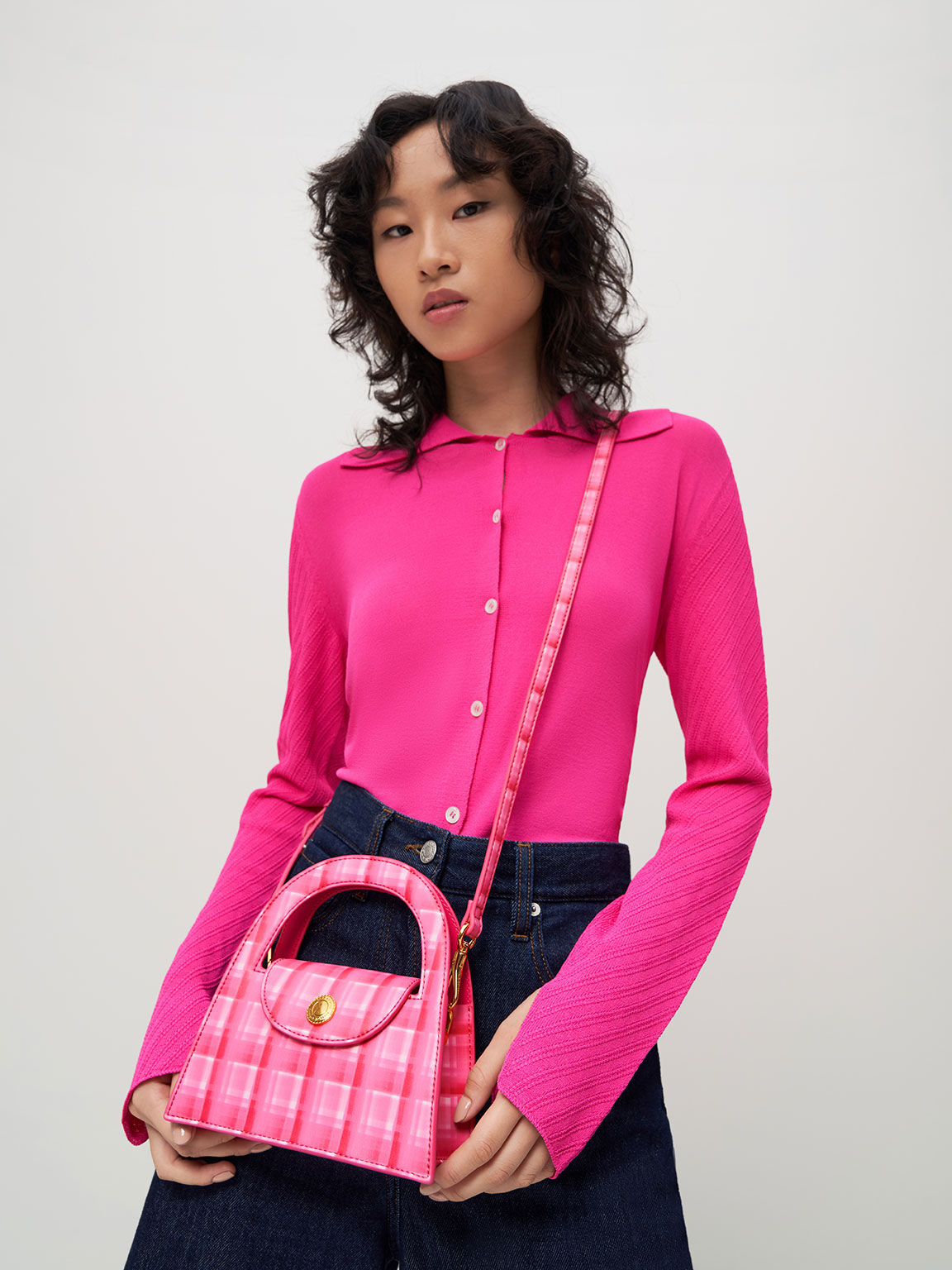 Este Printed Trapeze Bag, Fuchsia, hi-res