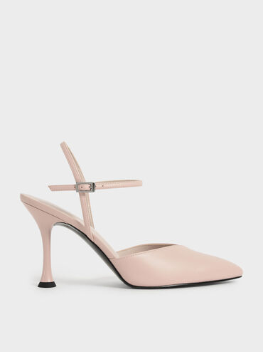 Sculptural Heel Ankle Strap Pumps, Nude, hi-res