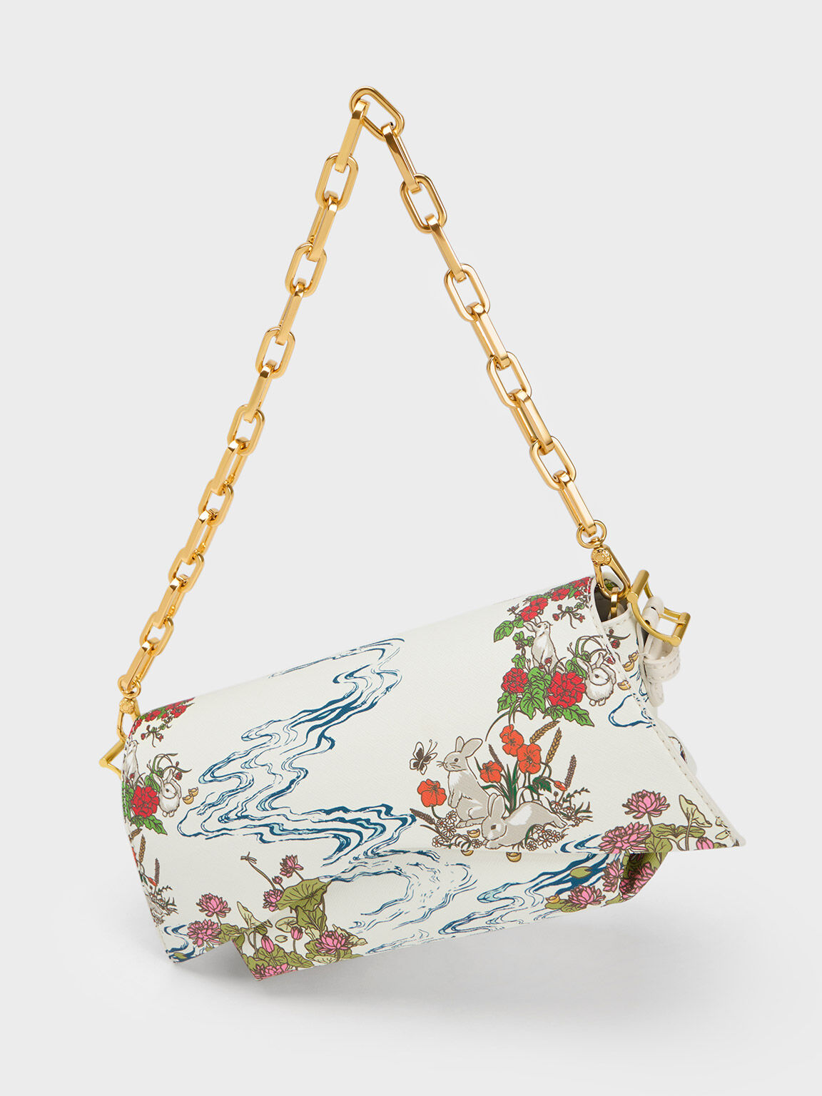 Rabbit Illustrated Geometric Bag, Cream, hi-res