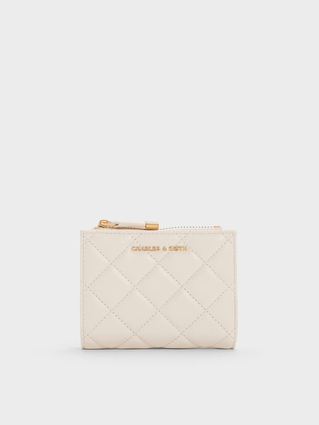 Alva Quilted Top-Zip Small Wallet, Cream, hi-res