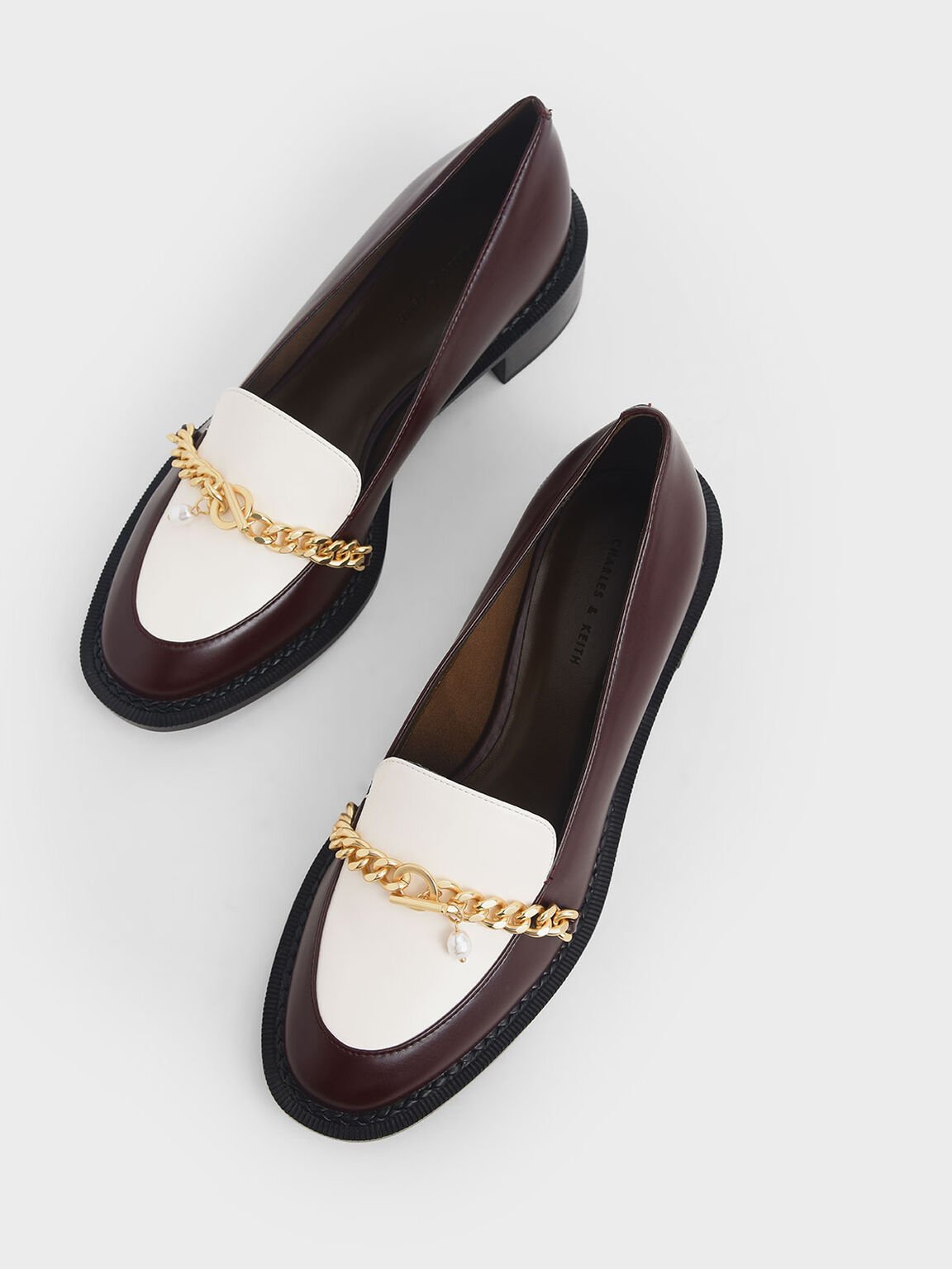Two-Tone Chain Link Loafers, Maroon, hi-res