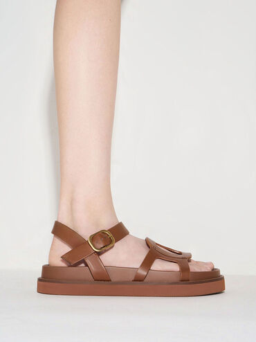 Easley Cut-Out Buckled Sandals, Caramel, hi-res