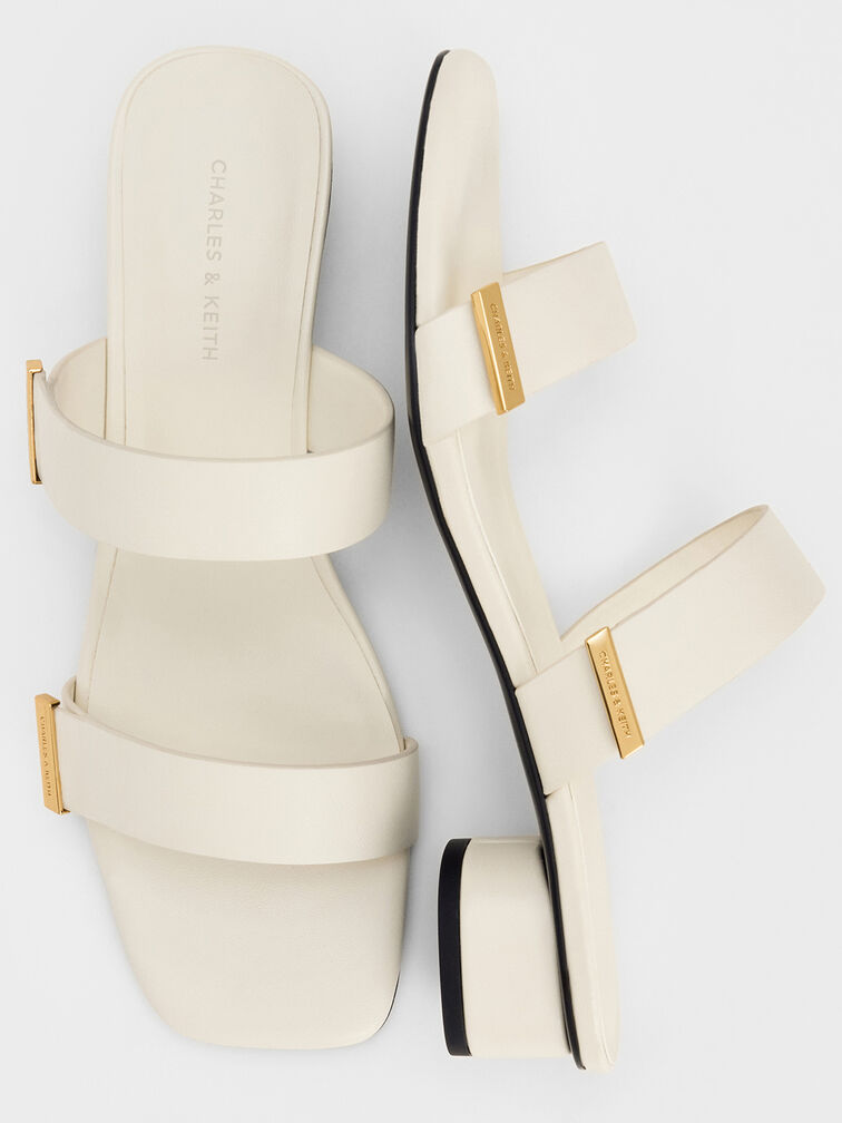 Metallic-Accent Double-Strap Heeled Sandals, Chalk, hi-res