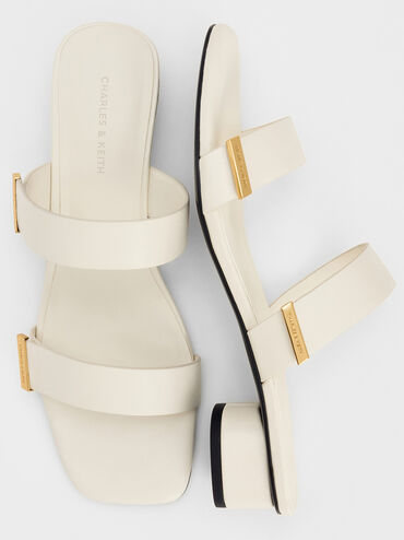 Metallic-Accent Double-Strap Heeled Sandals, Chalk, hi-res