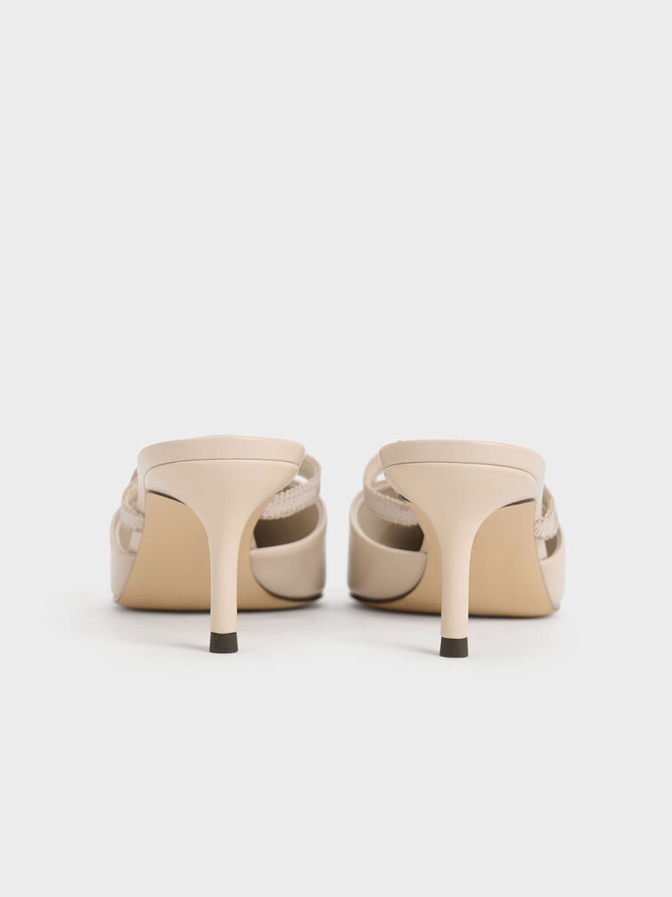 Grosgrain-Strap Pointed-Toe Mules, Nude, hi-res