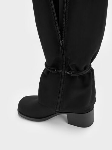 Botas de cano alto com amarração em camurça sintética, Preto texturizado, hi-res