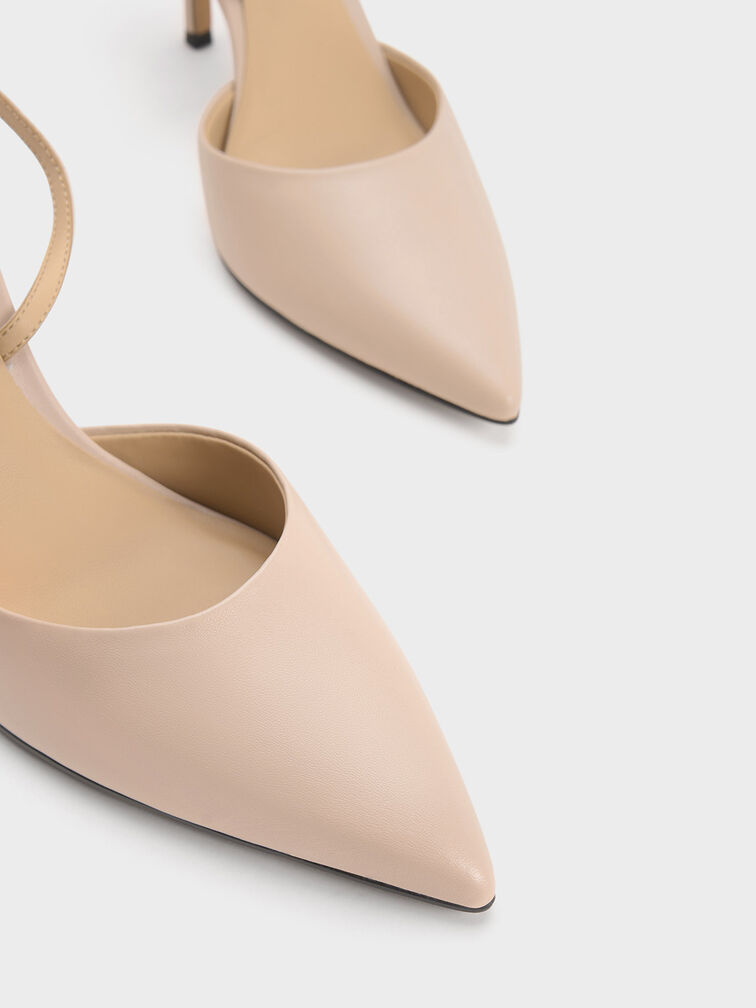 Leather Ankle Strap Pumps, Nude, hi-res