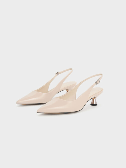 Patent Spool Heel Slingback Pumps, Nude, hi-res