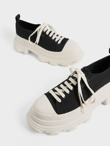 Canvas Chunky Sole Sneakers, Black, hi-res
